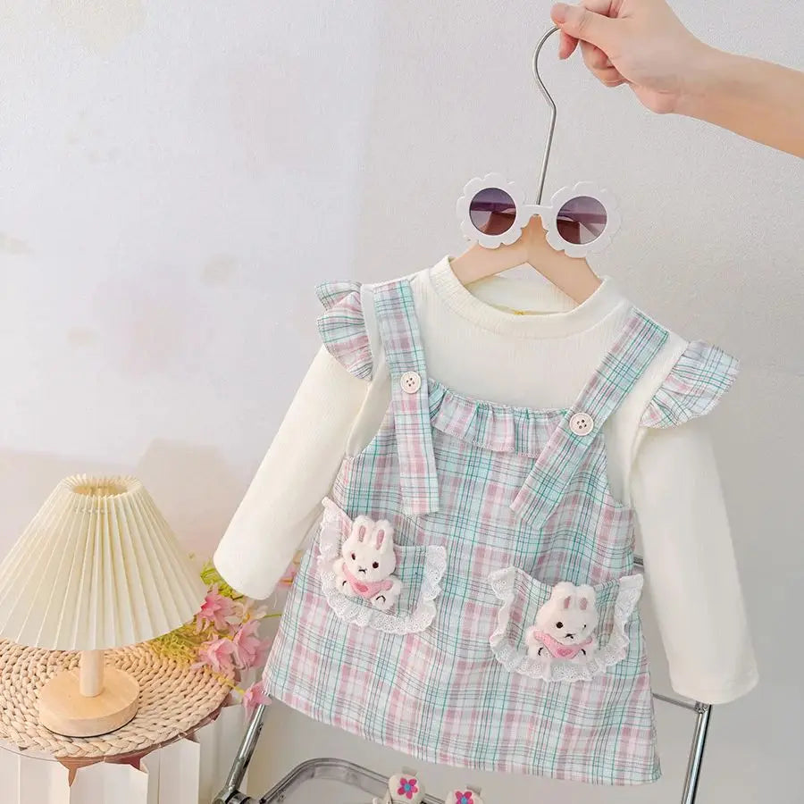 Baby Girl Plaid Bunny Dress β Long Sleeve Outfit