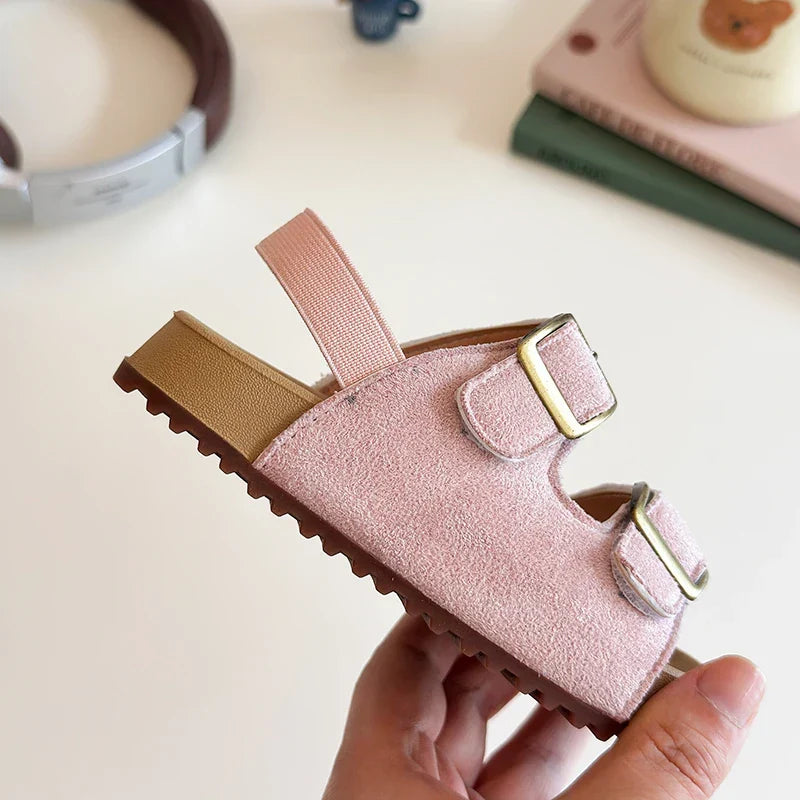 Suede Buckle Cork Sandals