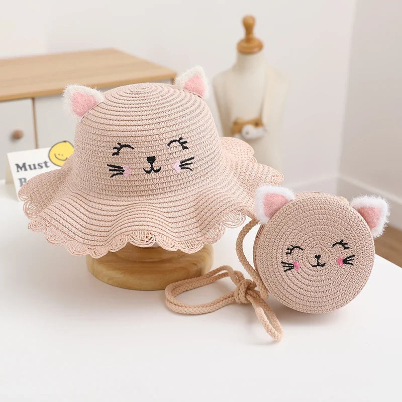 Kitty Straw Hat + Bag Set