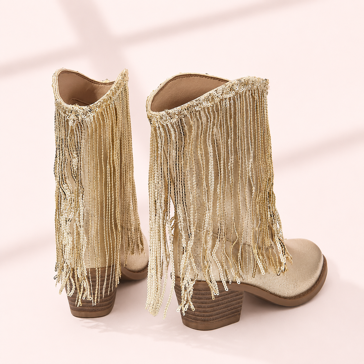 Golden Sequin Fringe Cowgirl Boots