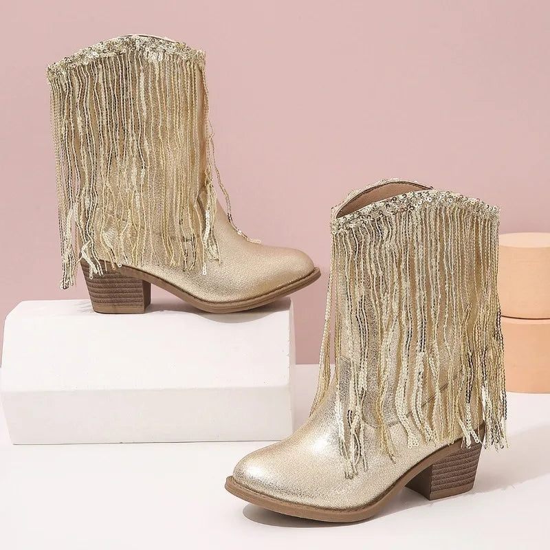 Tassel Gold Charm Western Boots