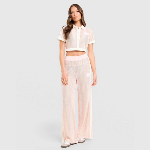 Cropped crochet polo shirt and Originals pants