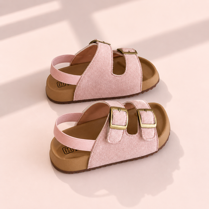 Suede Buckle Cork Sandals