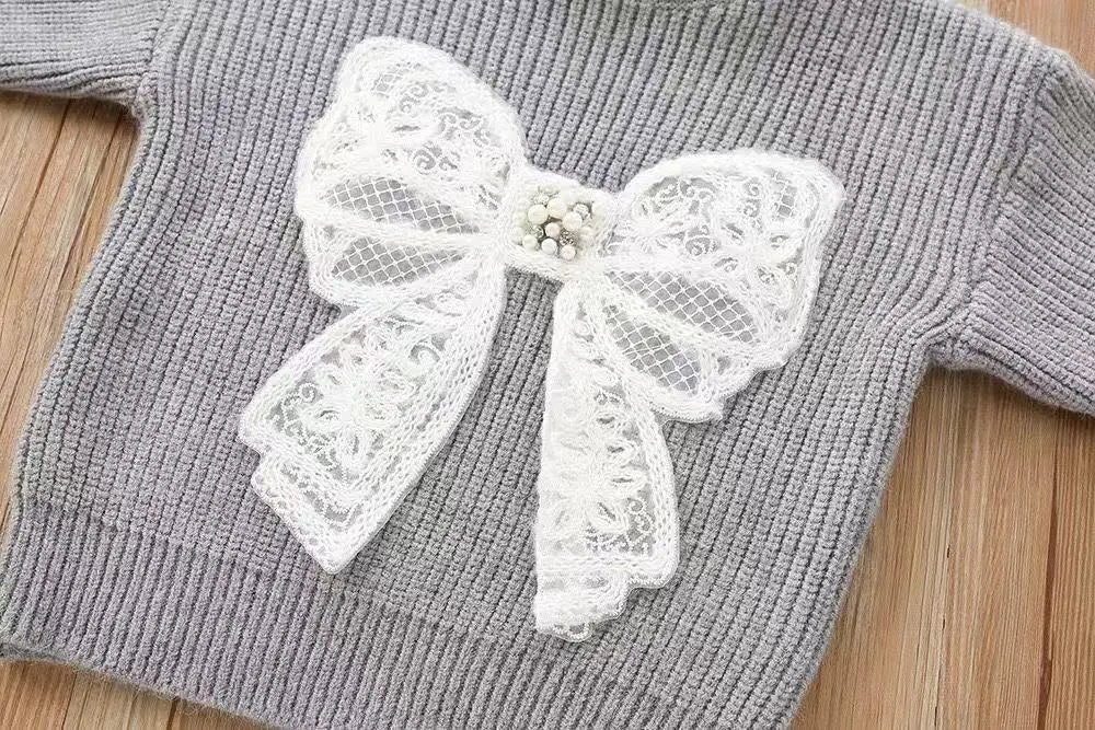 Glitter Bow Knit Set for Girls
