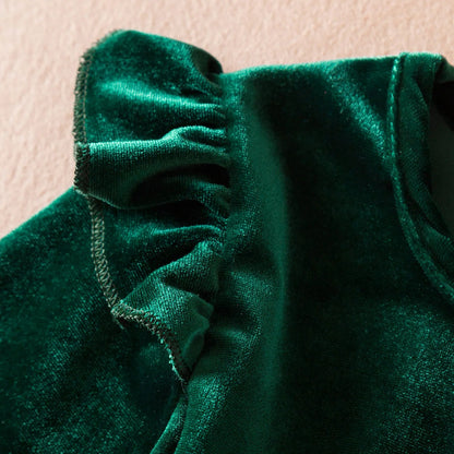 Christmas Green Velvet Star Dress for Girls