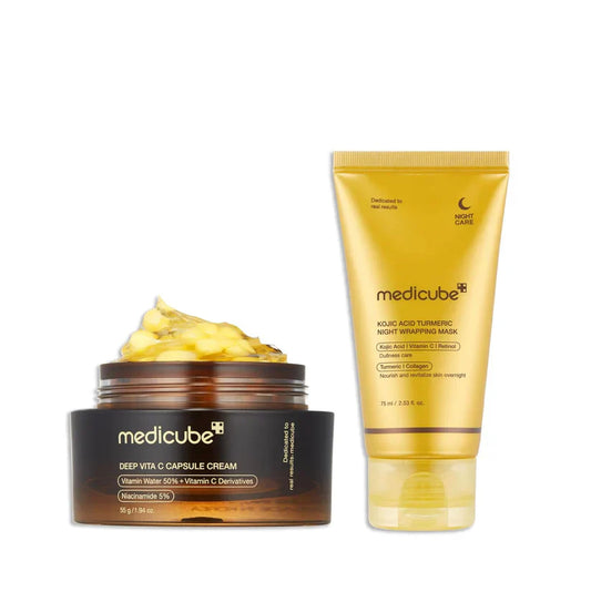 Hidratante Medicube com vitamina C e máscara noturna de cúrcuma
