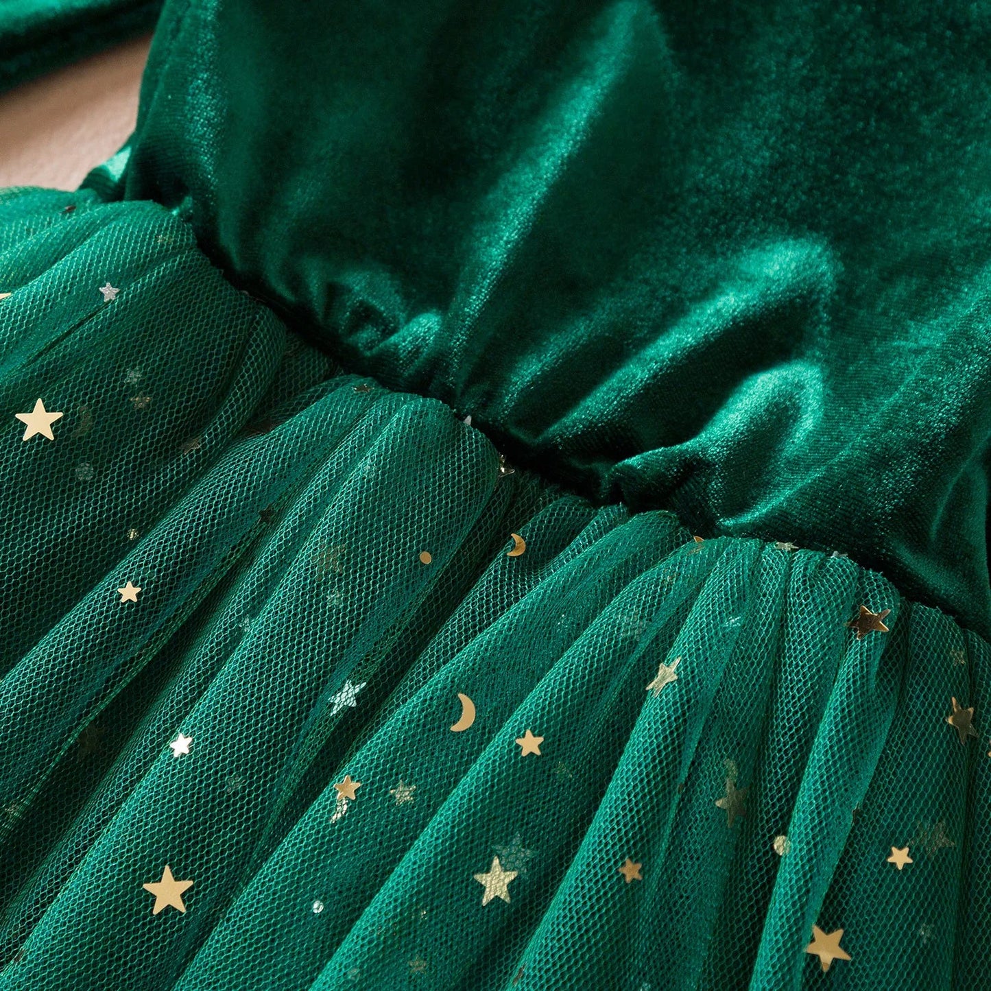 Christmas Green Velvet Star Dress for Girls