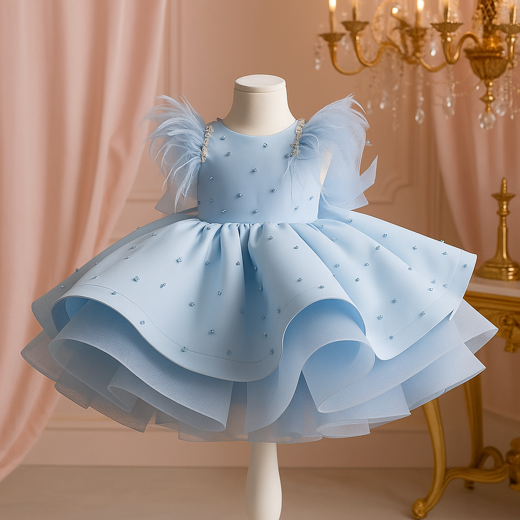 Dream Princess Blue Girls' Dress with Pearls and Tulle