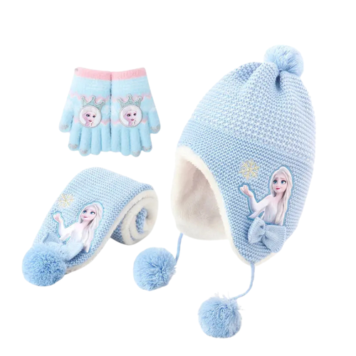 Light Blue Snow Princess Winter Hat, Scarf & Gloves Set