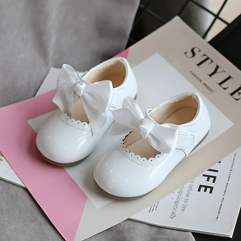 Girls’ Patent Leather Shoes with Satin Bow