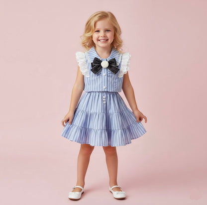 Bluebell Bow Girls Striped Skirt Set