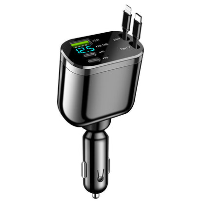 MiraiCharge™ シガーソケット用5-in-1車載充電器 — 巻き取りケーブル・PD急速充電対応