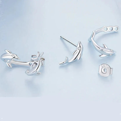 Double Dolphin Stud Earrings