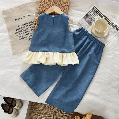 Denim Bow Charm Girls’ Set