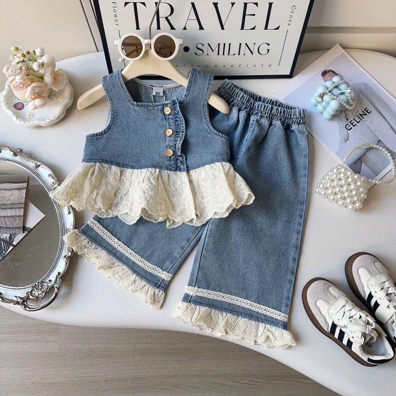 Denim Lace Girls Set