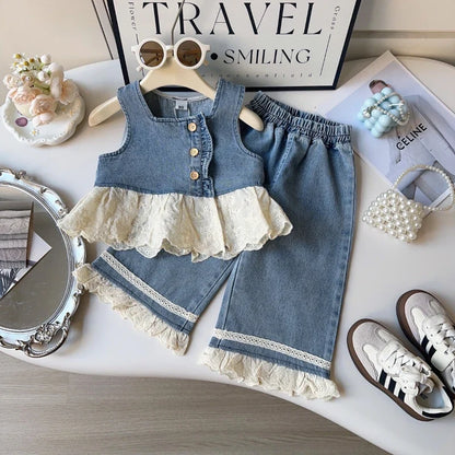 Denim Lace Girls Set