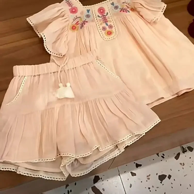 Peach Garden Embroidered Set