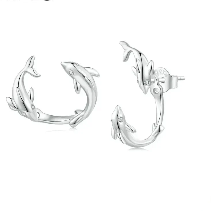 Double Dolphin Stud Earrings