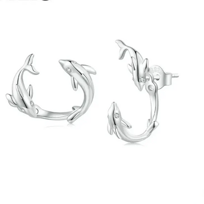 Double Dolphin Stud Earrings