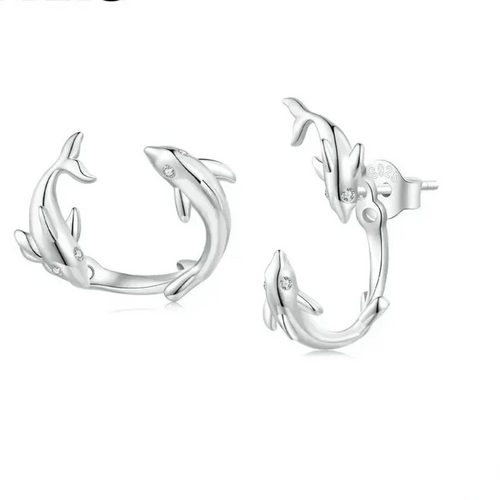 Double Dolphin Stud Earrings