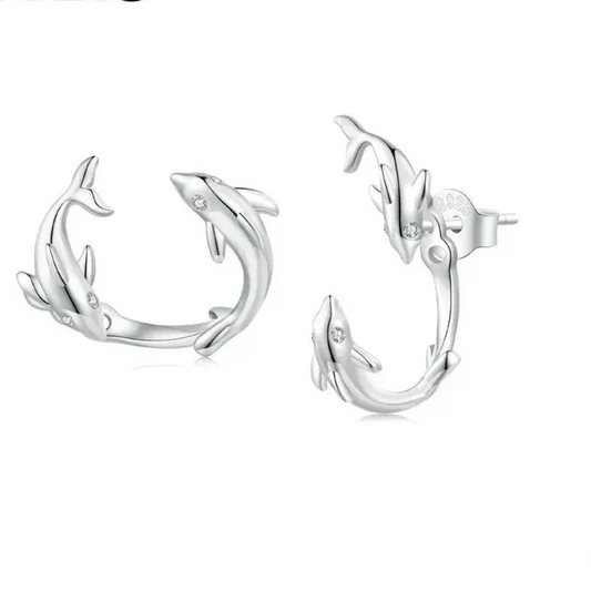 Double Dolphin Stud Earrings