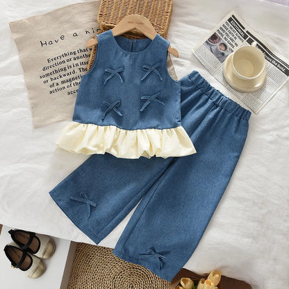 Denim Bow Charm Girls’ Set