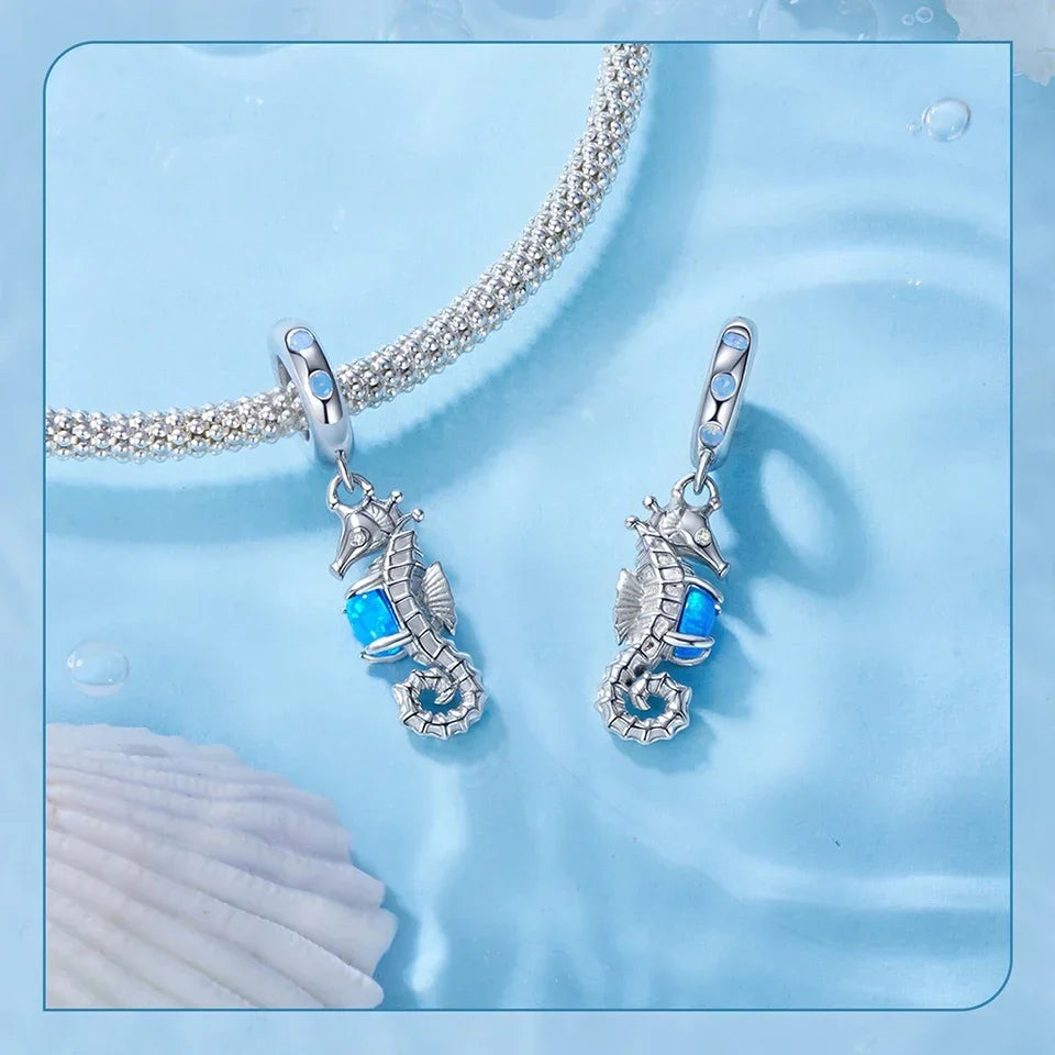 Blue Heart Seahorse Charm