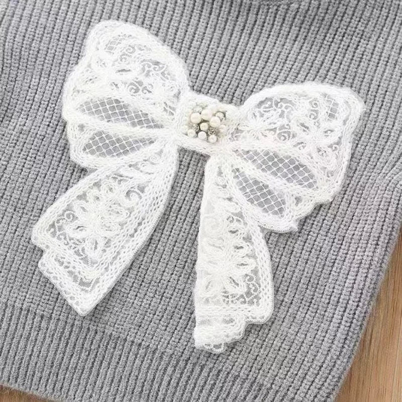 Glitter Bow Knit Set for Girls
