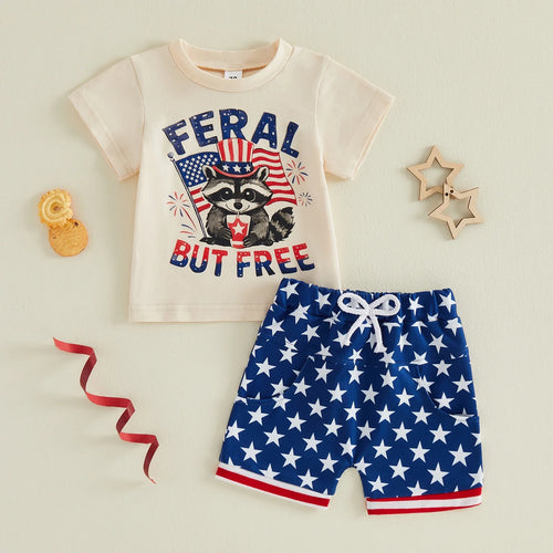 Feral But Free Tee & Stars Shorts Set