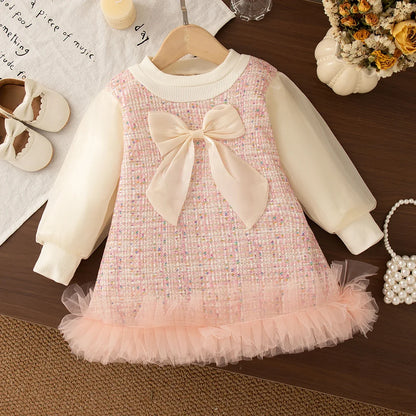 Baby Girl Tweed Dress with Bow and Tulle Hem