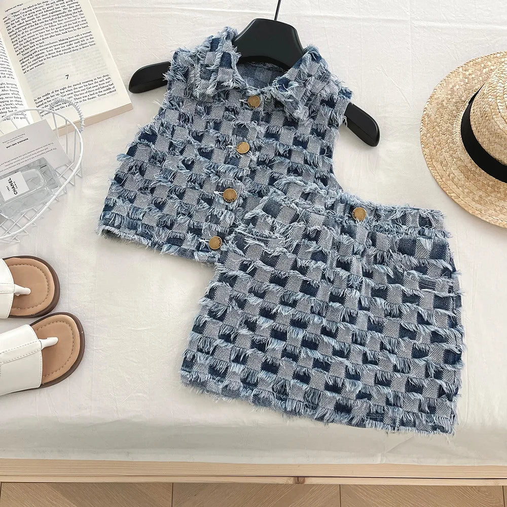 Braided Denim Girls Set