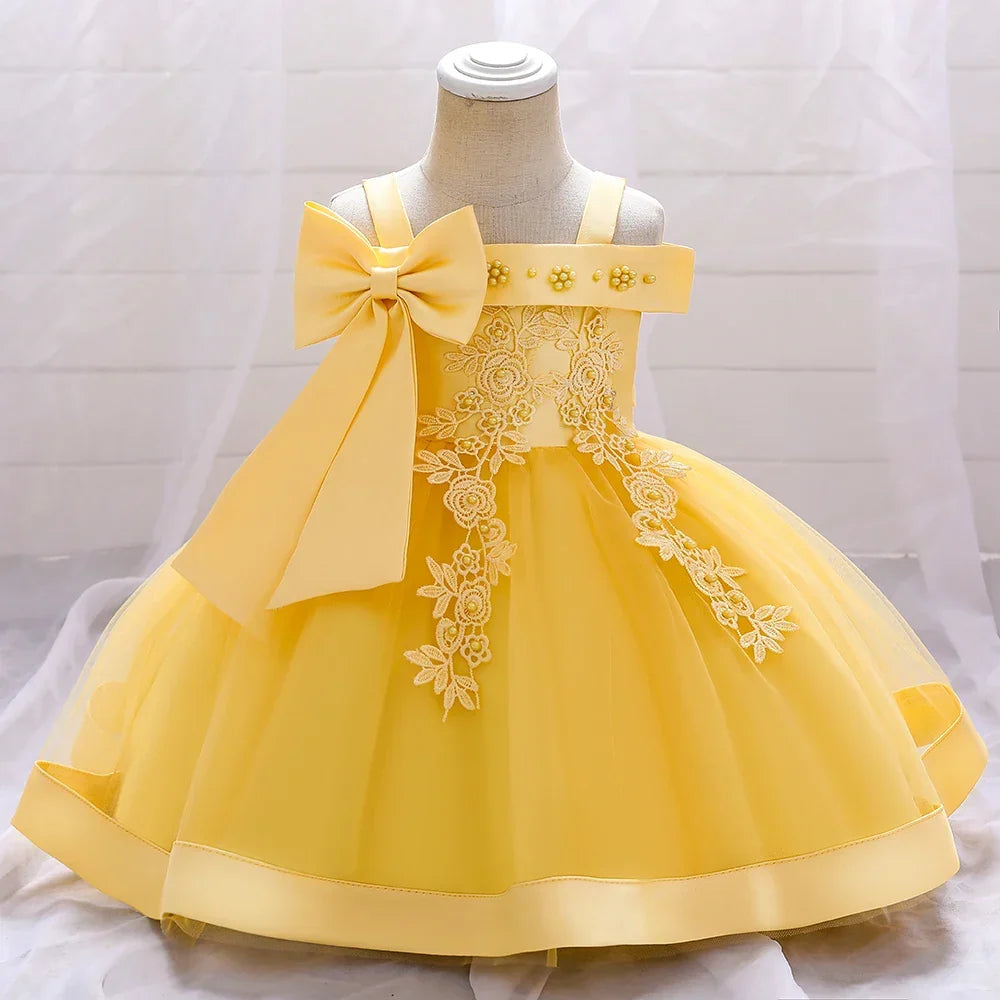 Flower and Bow Kids' Party Dress