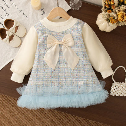 Baby Girl Tweed Dress with Bow and Tulle Hem