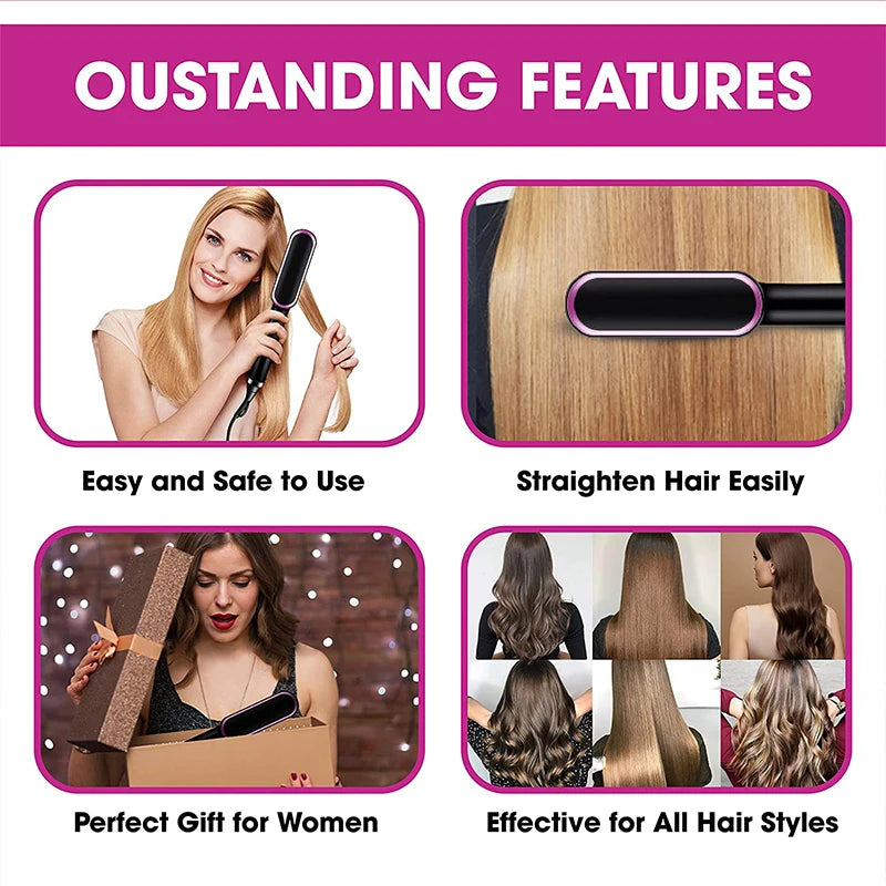 Electric Professional 2 In 1 Hot Comb Hair Straightener Electric Hair Brush Negative Ion Multi-Temperature Styling Tool