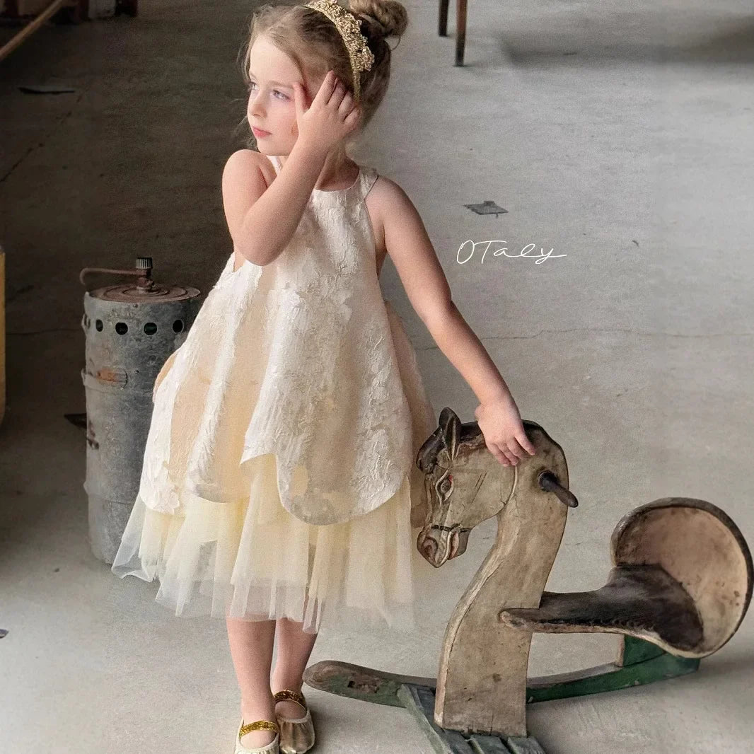 Golden Bloom Children's Party Dress