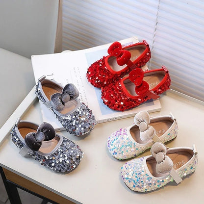 Velvet Bow Sequin Mary Jane Shoes