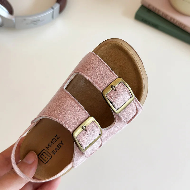 Suede Buckle Cork Sandals