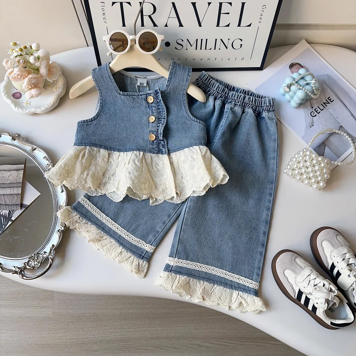 Denim Lace Girls Set