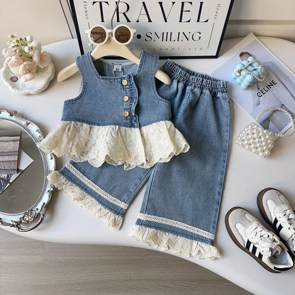 Denim Lace Girls Set
