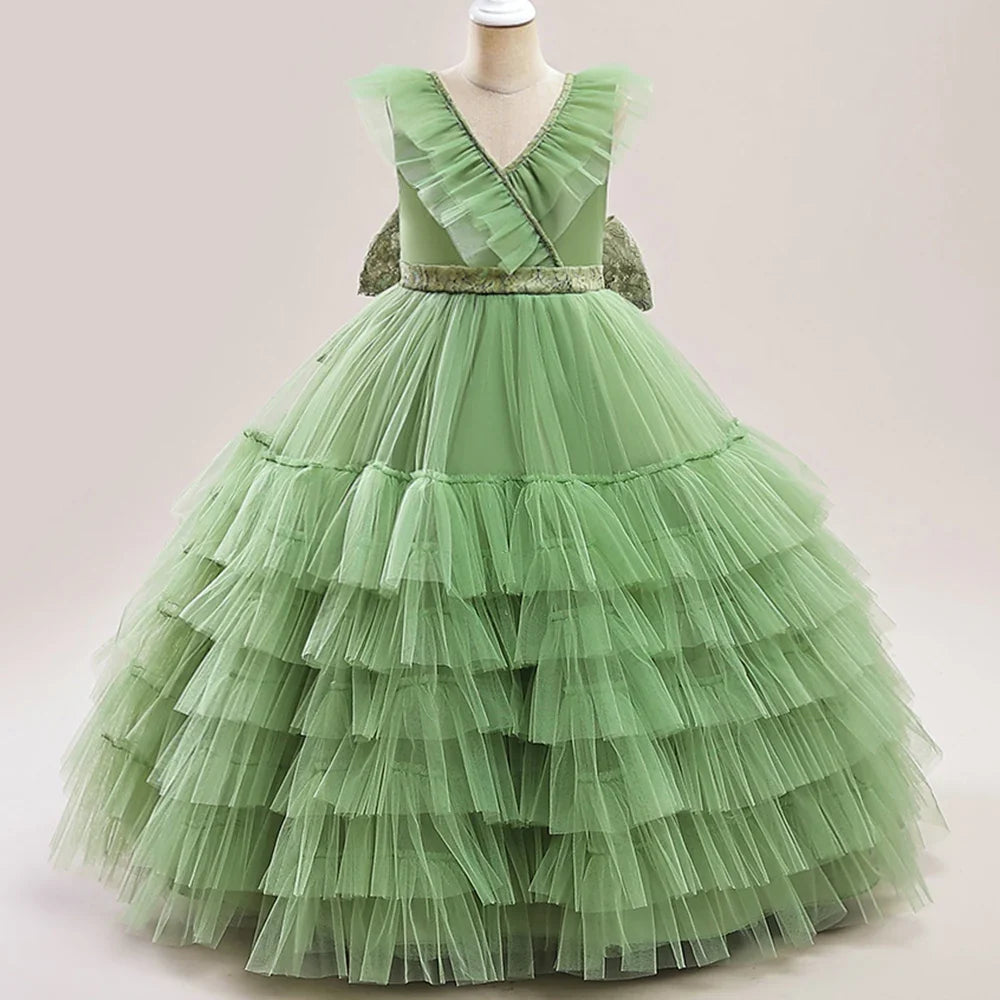 Long Princess Luxury Layered Tulle Party Dress for Girls