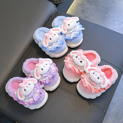 Fluffy Bunny Slippers with Ruffle & Bow