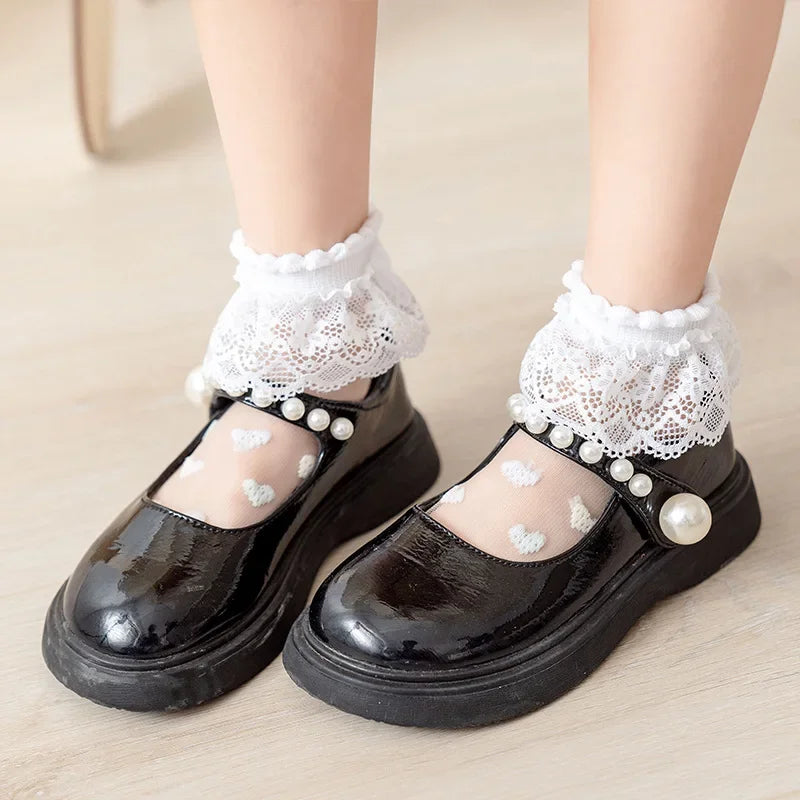 Charming Lace Heart Socks Set – 5 Pairs of Sheer Delight for Girls