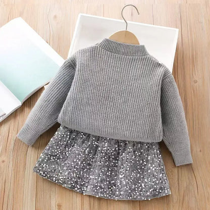 Glitter Bow Knit Set for Girls