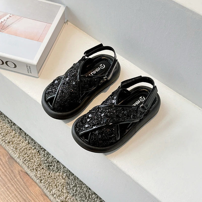 Starlight Sequin Cross Sandals