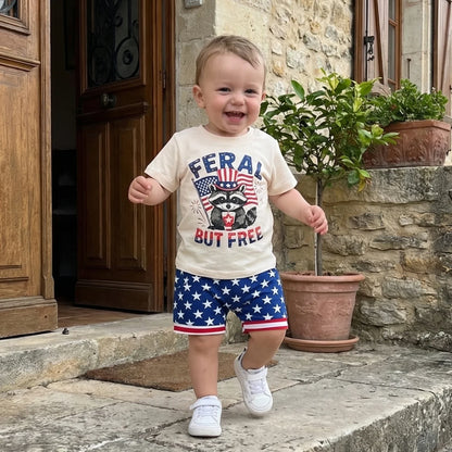 Feral But Free Tee & Stars Shorts Set