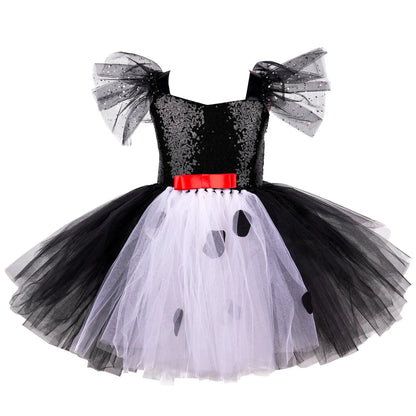 Girls Black & White Villain Costume
