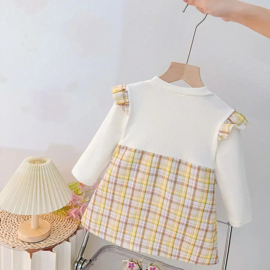 Baby Girl Plaid Bunny Dress – Long Sleeve Outfit