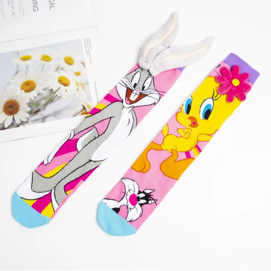 Bunny & Birdie Knee-High Socks for Girls – With 3D Flower and Ears