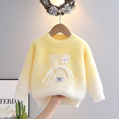 Gradient Teddy Bow Knit Sweater