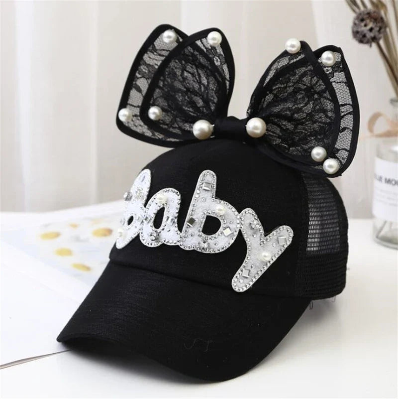 Sparkle Bunny Baseball Cap – Glam Bow Hat for Girls